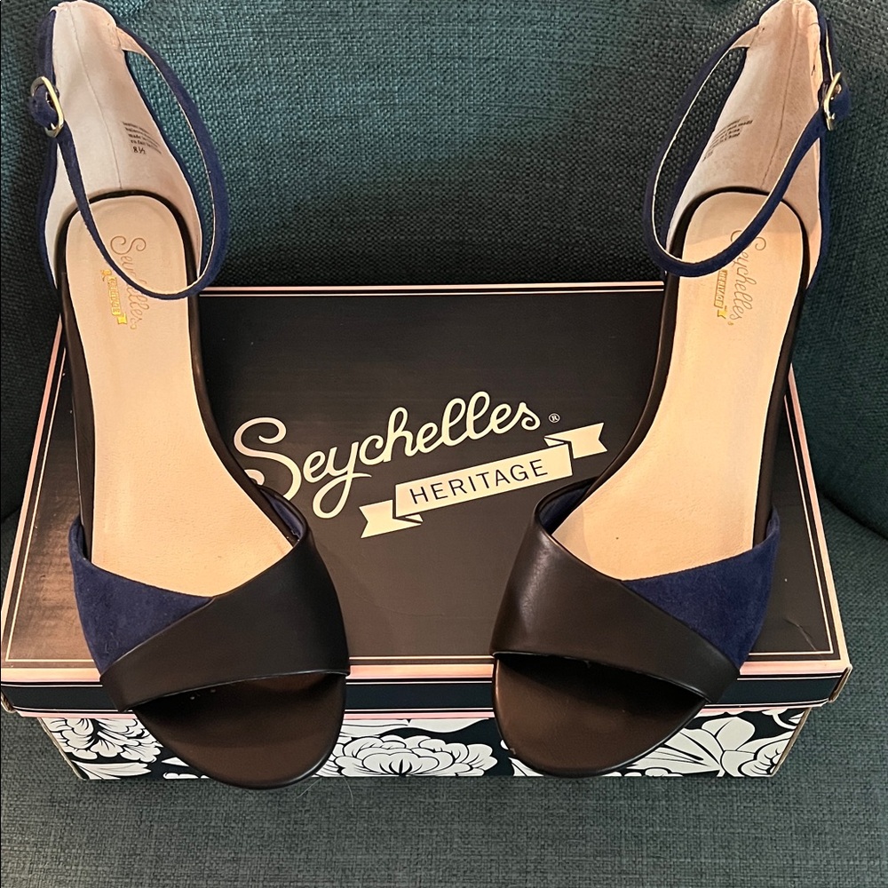 Seychelles Black and Blue Heeled Sandals